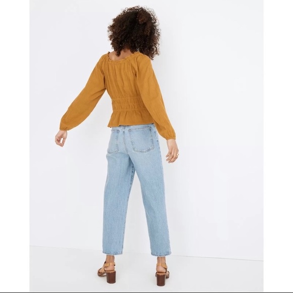 Madewell Sophia Textured Plaid Puff Sleeve Blouse XS Mustard - Picture 2 of 8